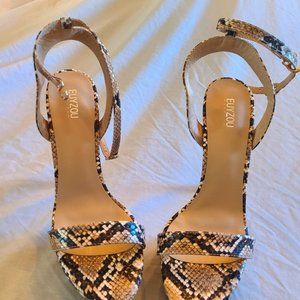 Euyzou snake skine 6 inch heel Open toe ankle strap